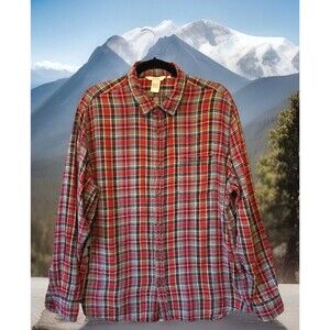 Sundance Men's XXL Red Gray Plaid Long Sleeve Button Front‎ Shirt Cotton Soft